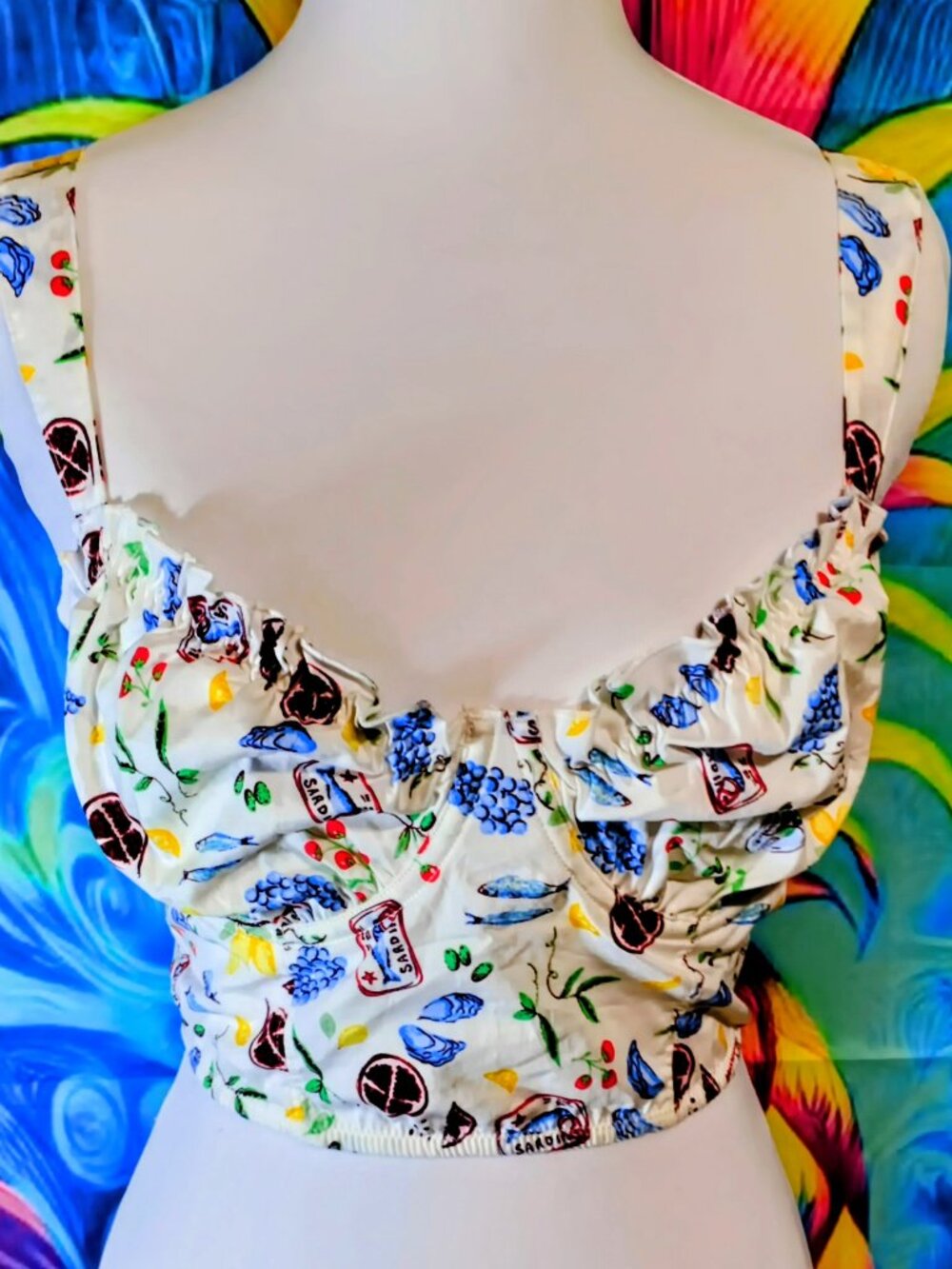 Colsie White Floral & Motif Ruffle Crop Camisole